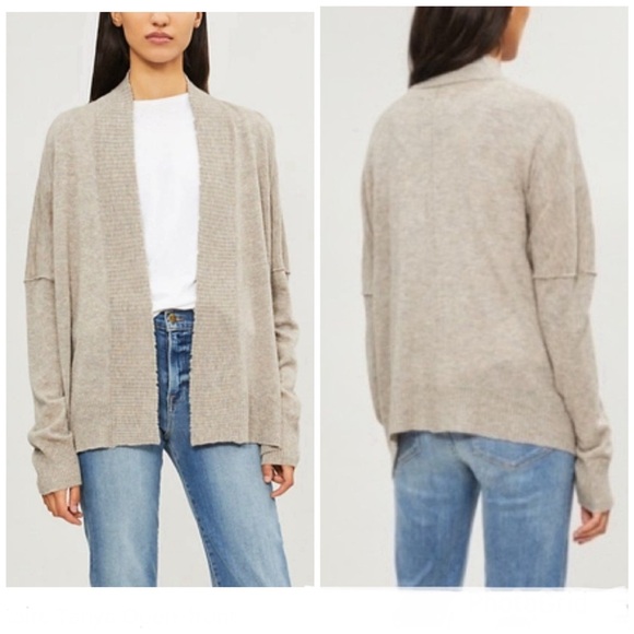 ZADIG & VOLTAIRE Taupe Cashmere Tanya Open Front Plunged w Eyelet Cardigan Sz S - Picture 2 of 15